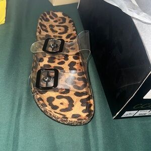 Size 7 leopard cork sandals clear straps